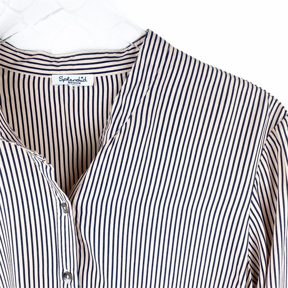 SPLENDID Pink Stripe Silky Button Down Medium - Picture 5 of 7